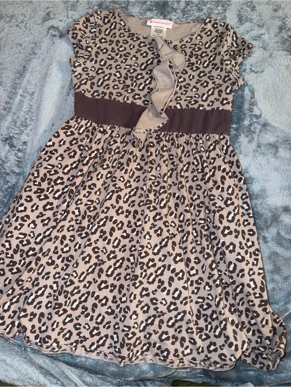 American Girl Taupe and Brown Leopard Print Ruffle Dress